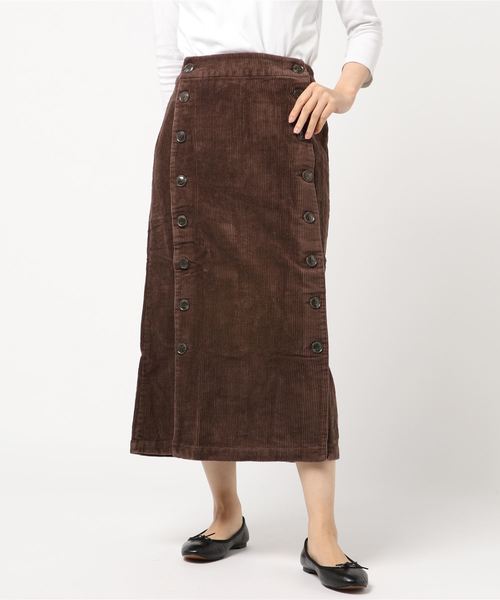STYLEBLOCK（スタイルブロック）の「コーデュロイ釦開きロングタイトスカートペンシルスカート（スカート・レディース・チャコールグレー/ベージュ/ブラウン/アイボリー・M）」の4枚目の写真