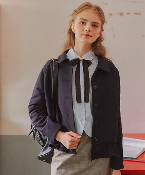 LETTER FROM MOON(レターフロムムーン)の「【LETTER FROM MOON 】フレア ショート ジャケット(テーラードジャケット)」|ネイビー