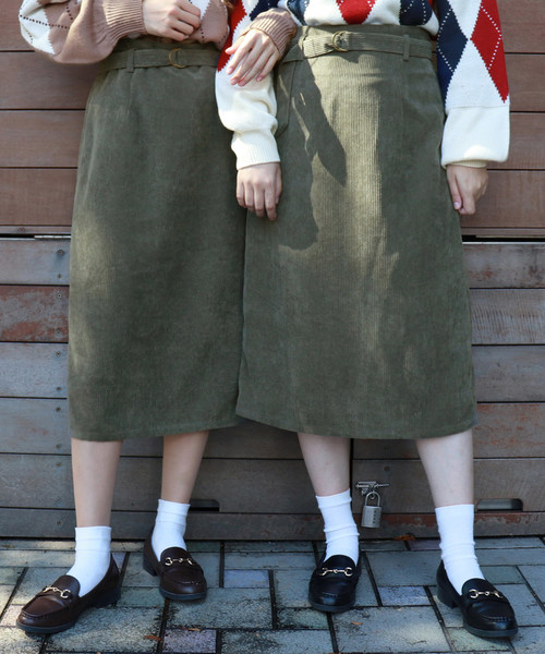 PairPair(ペアペア)の「コーデュロイ&チェック柄アソートベルト付ナロースカート(スカート・レディース・ベージュ/ネイビー/アイボリー/その他・FREE)」の1枚目の写真