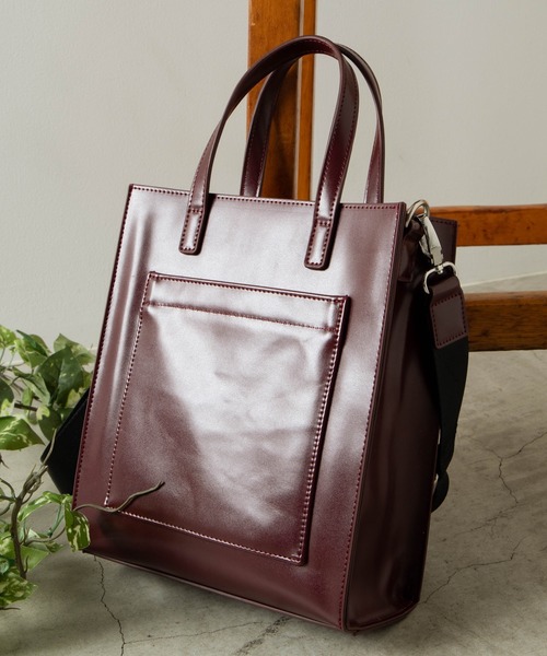 WEGO（ウィゴー）の「WEGO/2wayフェイクレザーポケットショルダー付きトートバッグ（トートバッグ・レディース・ブラック/ワイン/シルバー/その他5/その他1/その他3/その他4/その他2・FREE）」の3枚目の写真