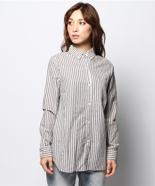 goa（ゴア）の「ｺｯﾄﾝﾘﾈﾝｽﾄﾗｲﾌﾟﾎﾞﾀﾝｶｼｭｸｰﾙｼｬﾂ（シャツ/ブラウス・レディース・アイボリー・FREE）」の4枚目の写真