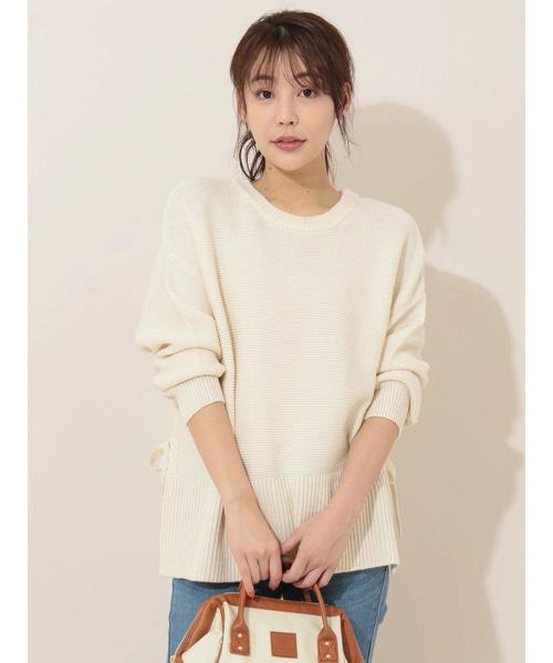 Green　Parks（グリーンパークス）の「サイドリボンニットプルオーバー　＊★（ニット/セーター・レディース・ブラック/ベージュ/アイボリー/ライトカーキ・FREE）」の5枚目の写真