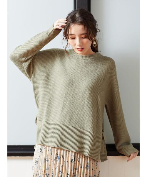 Green　Parks（グリーンパークス）の「サイドリボンニットプルオーバー　＊★（ニット/セーター・レディース・ブラック/ベージュ/アイボリー/ライトカーキ・FREE）」の19枚目の写真