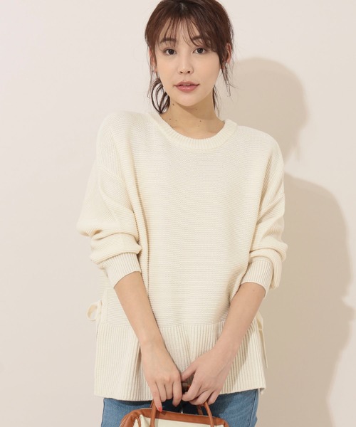 Green　Parks（グリーンパークス）の「サイドリボンニットプルオーバー　＊★（ニット/セーター・レディース・ブラック/ベージュ/アイボリー/ライトカーキ・FREE）」の2枚目の写真