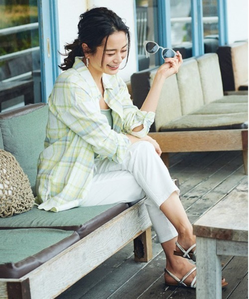 BAYFLOW(ベイフロー)の「リネンチェックシャツ(シャツ/ブラウス・レディース・イエロー/ブルー/グリーン・SMALL/MEDIUM)」の1枚目の写真
