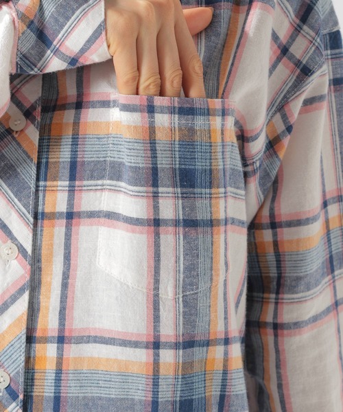 BAYFLOW(ベイフロー)の「リネンチェックシャツ(シャツ/ブラウス・レディース・イエロー/ブルー/グリーン・SMALL/MEDIUM)」の8枚目の写真