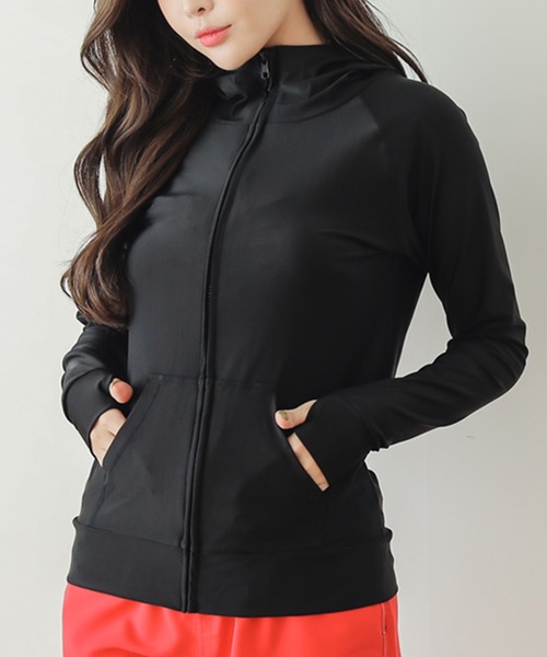 Lace Ladies（レースレディース）の「UVカット長袖ラッシュガード　フード付き（ラッシュガード・レディース・ローズ/パープル/ピンク/グリーン/ブラック/ライトブルー/ホワイト/ネイビー/ブルー・M/S/L/LL）」の3枚目の写真