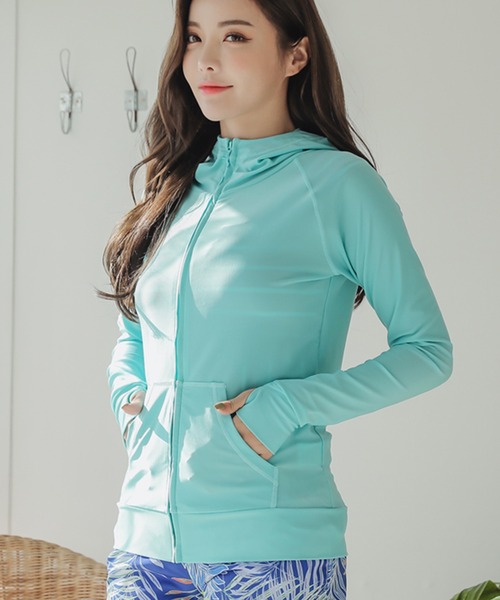 Lace Ladies（レースレディース）の「UVカット長袖ラッシュガード　フード付き（ラッシュガード・レディース・ローズ/パープル/ピンク/グリーン/ブラック/ライトブルー/ホワイト/ネイビー/ブルー・M/S/L/LL）」の22枚目の写真