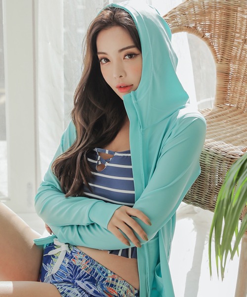 Lace Ladies（レースレディース）の「UVカット長袖ラッシュガード　フード付き（ラッシュガード・レディース・ローズ/パープル/ピンク/グリーン/ブラック/ライトブルー/ホワイト/ネイビー/ブルー・M/S/L/LL）」の19枚目の写真