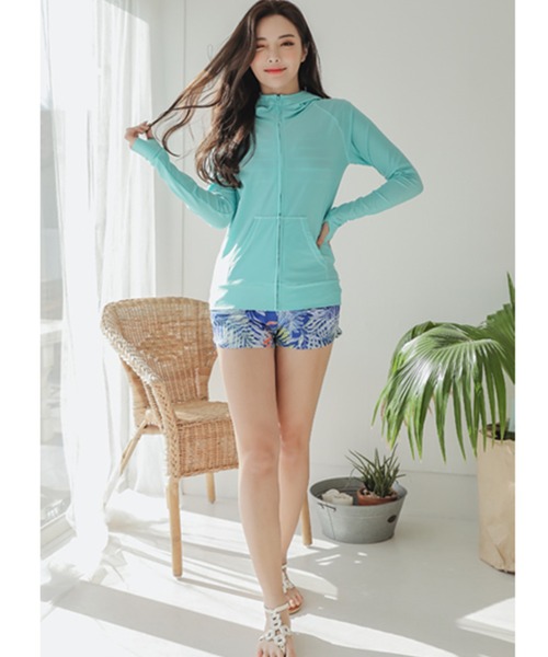 Lace Ladies（レースレディース）の「UVカット長袖ラッシュガード　フード付き（ラッシュガード・レディース・ローズ/パープル/ピンク/グリーン/ブラック/ライトブルー/ホワイト/ネイビー/ブルー・M/S/L/LL）」の17枚目の写真