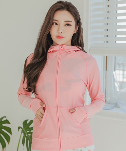 Lace Ladies（レースレディース）の「UVカット長袖ラッシュガード　フード付き（ラッシュガード・レディース・ローズ/パープル/ピンク/グリーン/ブラック/ライトブルー/ホワイト/ネイビー/ブルー・M/S/L/LL）」の15枚目の写真