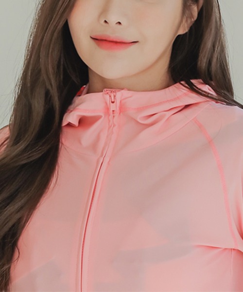 Lace Ladies（レースレディース）の「UVカット長袖ラッシュガード　フード付き（ラッシュガード・レディース・ローズ/パープル/ピンク/グリーン/ブラック/ライトブルー/ホワイト/ネイビー/ブルー・M/S/L/LL）」の12枚目の写真