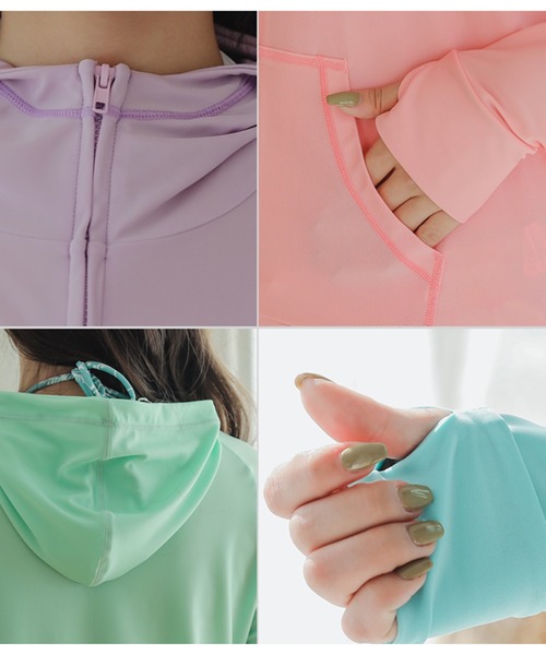 Lace Ladies（レースレディース）の「UVカット長袖ラッシュガード　フード付き（ラッシュガード・レディース・ローズ/パープル/ピンク/グリーン/ブラック/ライトブルー/ホワイト/ネイビー/ブルー・M/S/L/LL）」の10枚目の写真