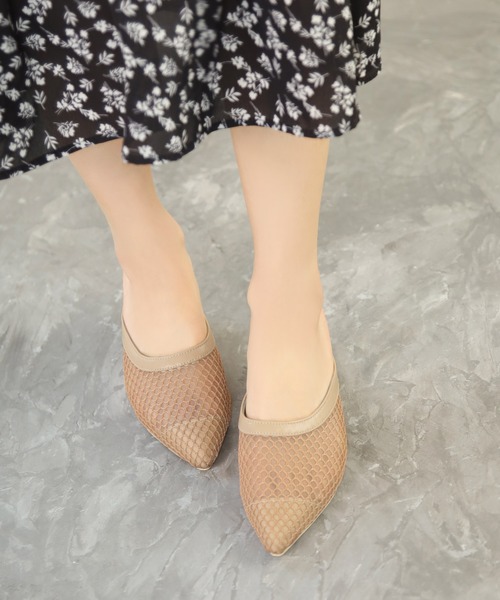 SESTO（セスト）の「ポインテッドトゥウエッジメッシュシアーミュールサンダル（サンダル・レディース・ブラック/ベージュ・L/S/3L/LL/M）」の7枚目の写真