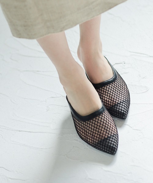 SESTO（セスト）の「ポインテッドトゥウエッジメッシュシアーミュールサンダル（サンダル・レディース・ブラック/ベージュ・L/S/3L/LL/M）」の19枚目の写真