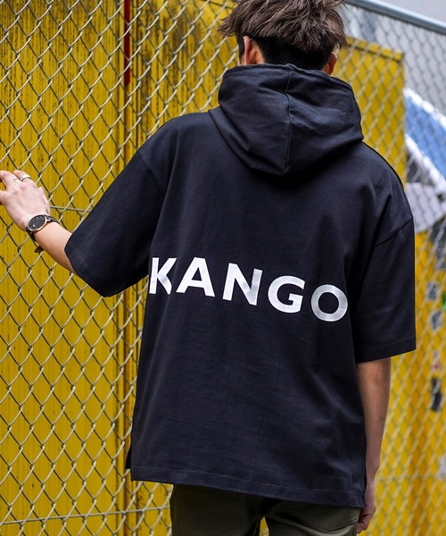 KANGOL(カンゴール)の「【KANGOL×A.S.M コラボ】アメリカンコットン / KANGOL オーバーサイズ ルーズサイズ バックプリント パーカー Tシャツ(5分袖)(パーカー・メンズ・ホワイト/ブラック/ベージュ/ブラック系その他/スモークピンク/ブルー系/ブルー系1/ベージュ系/ベージュ系1・FREE)」の3枚目の写真