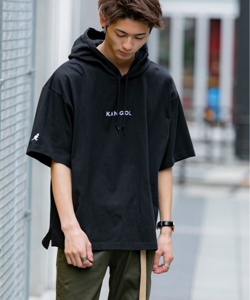 KANGOL(カンゴール)の「【KANGOL×A.S.M コラボ】アメリカンコットン / KANGOL オーバーサイズ ルーズサイズ バックプリント パーカー Tシャツ(5分袖)(パーカー・メンズ・ホワイト/ブラック/ベージュ/ブラック系その他/スモークピンク/ブルー系/ブルー系1/ベージュ系/ベージュ系1・FREE)」の10枚目の写真