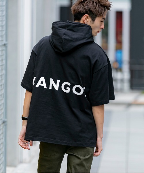 KANGOL(カンゴール)の「【KANGOL×A.S.M コラボ】アメリカンコットン / KANGOL オーバーサイズ ルーズサイズ バックプリント パーカー Tシャツ(5分袖)(パーカー・メンズ・ホワイト/ブラック/ベージュ/ブラック系その他/スモークピンク/ブルー系/ブルー系1/ベージュ系/ベージュ系1・FREE)」の11枚目の写真