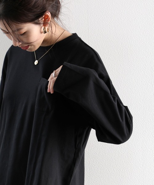 classicalelf（クラシカルエルフ）の「アシンメトリー・ビッグシルエットクルーネック無地ロングカットソー(長袖)（Tシャツ/カットソー・レディース・ホワイト/ブラック/ベージュ/ブラウン/グレイッシュブルー/モスグリーン・MEDIUM/LARGE/X-LARGE/XX-LARGE）」の17枚目の写真