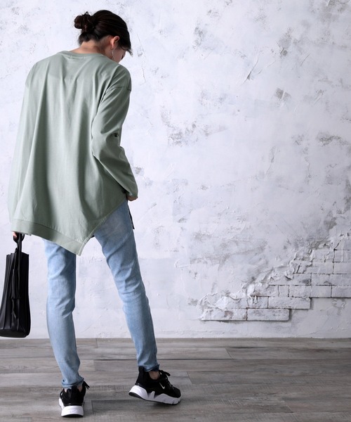 classicalelf（クラシカルエルフ）の「アシンメトリー・ビッグシルエットクルーネック無地ロングカットソー(長袖)（Tシャツ/カットソー・レディース・ホワイト/ブラック/ベージュ/ブラウン/グレイッシュブルー/モスグリーン・MEDIUM/LARGE/X-LARGE/XX-LARGE）」の14枚目の写真