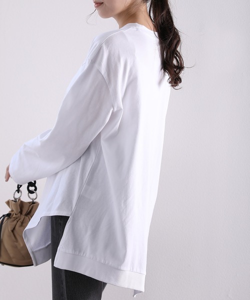 classicalelf（クラシカルエルフ）の「アシンメトリー・ビッグシルエットクルーネック無地ロングカットソー(長袖)（Tシャツ/カットソー・レディース・ホワイト/ブラック/ベージュ/ブラウン/グレイッシュブルー/モスグリーン・MEDIUM/LARGE/X-LARGE/XX-LARGE）」の9枚目の写真