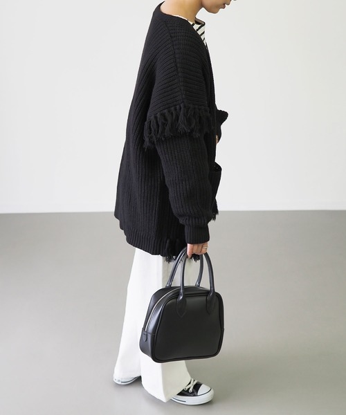 Riberry（リベリー）の「フリンジ使いカーデ（ニット/セーター・レディース・オフホワイト/ブラック/チャコールグレー/ベージュ/カーキ・MEDIUM）」の21枚目の写真