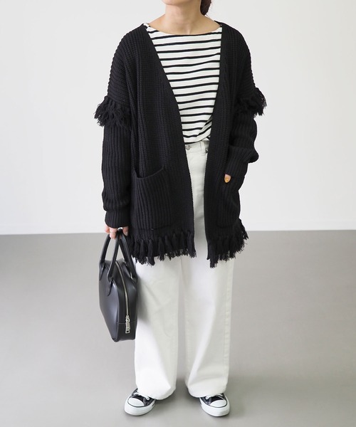 Riberry（リベリー）の「フリンジ使いカーデ（ニット/セーター・レディース・オフホワイト/ブラック/チャコールグレー/ベージュ/カーキ・MEDIUM）」の22枚目の写真