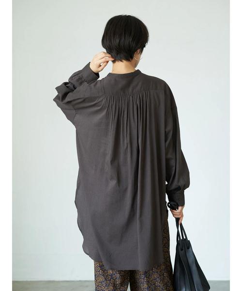 AMERICAN HOLIC（アメリカンホリック）の「シアーバンドカラーラウンドチュニック　＊（Tシャツ/カットソー・レディース・チャコールグレー/ピンク/アイボリー/グレイッシュベージュ・FREE）」の15枚目の写真