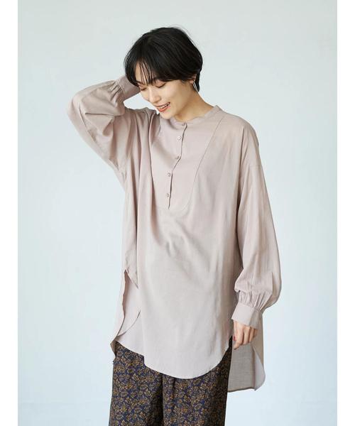 AMERICAN HOLIC（アメリカンホリック）の「シアーバンドカラーラウンドチュニック　＊（Tシャツ/カットソー・レディース・チャコールグレー/ピンク/アイボリー/グレイッシュベージュ・FREE）」の16枚目の写真