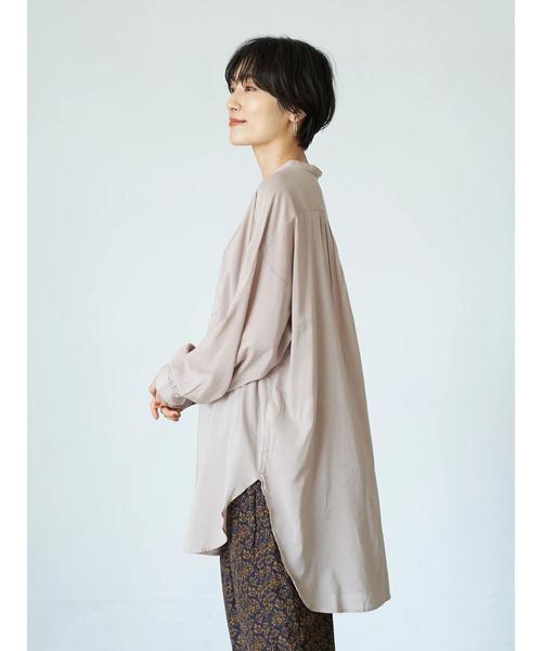 AMERICAN HOLIC（アメリカンホリック）の「シアーバンドカラーラウンドチュニック　＊（Tシャツ/カットソー・レディース・チャコールグレー/ピンク/アイボリー/グレイッシュベージュ・FREE）」の17枚目の写真