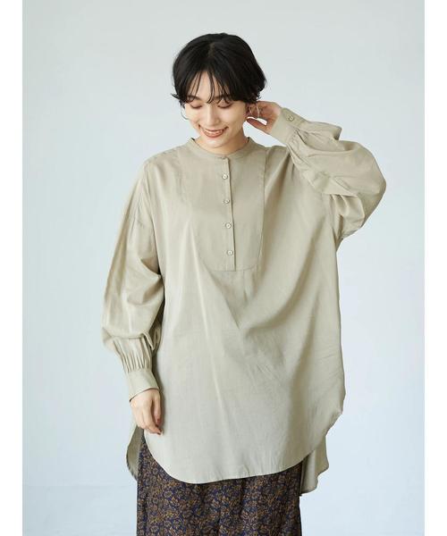 AMERICAN HOLIC（アメリカンホリック）の「シアーバンドカラーラウンドチュニック　＊（Tシャツ/カットソー・レディース・チャコールグレー/ピンク/アイボリー/グレイッシュベージュ・FREE）」の19枚目の写真