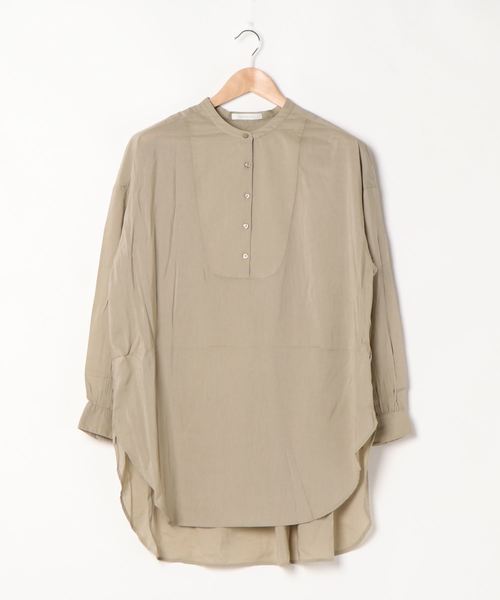 AMERICAN HOLIC（アメリカンホリック）の「シアーバンドカラーラウンドチュニック　＊（Tシャツ/カットソー・レディース・チャコールグレー/ピンク/アイボリー/グレイッシュベージュ・FREE）」の5枚目の写真