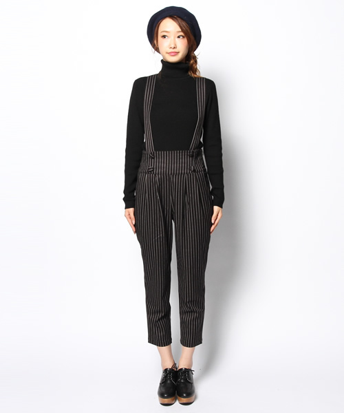 Heather（ヘザー）の「ハイウエストサスペンダーパンツ　552640（その他パンツ・レディース・ネイビー/ストライプ/ブラック・FREE）」の4枚目の写真