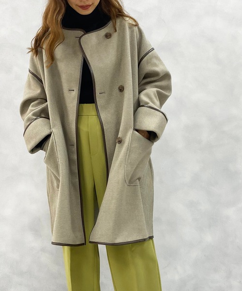 natural couture（ナチュラルクチュール）の「パイピングハーフコート（その他アウター・レディース・ベージュ/ミント/モカ・FREE）」の5枚目の写真