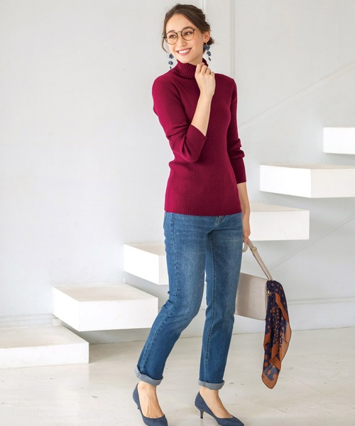 BELLUNA（ベルーナ）の「ふわもちタートルネックニットプルオーバー（ニット/セーター・レディース・ブラック/オフホワイト/杢グレー/パープル系その他・MEDIUM/LARGE/X-LARGE）」の10枚目の写真