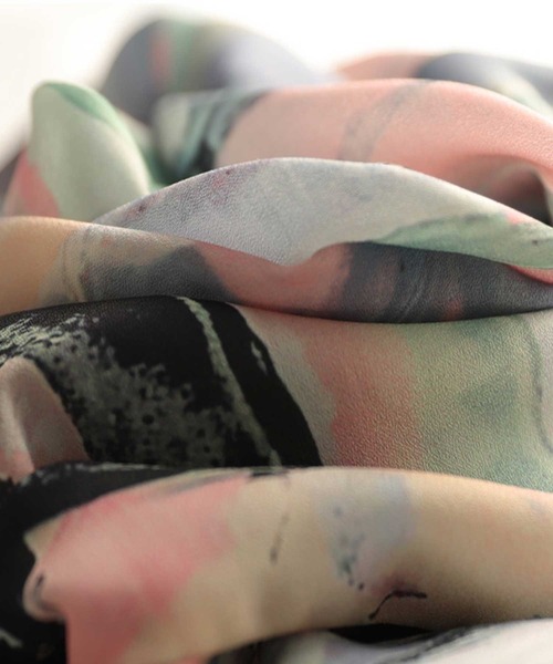 水彩プリント風アート柄シアーシャツ（シャツ/ブラウス）｜antiqua