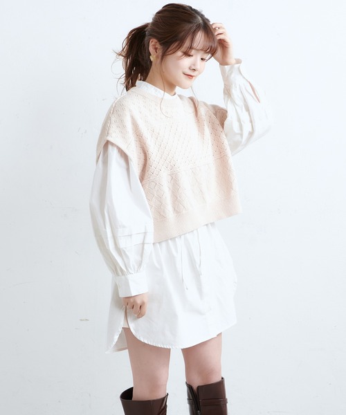 one after another NICE CLAUP(ワンアフターアナザーナイスクラップ)の「【Web限定】ベストセットチュニック(Tシャツ/カットソー・レディース・ブラック/サックスブルー/アイボリー/モカ・FREE)」の10枚目の写真