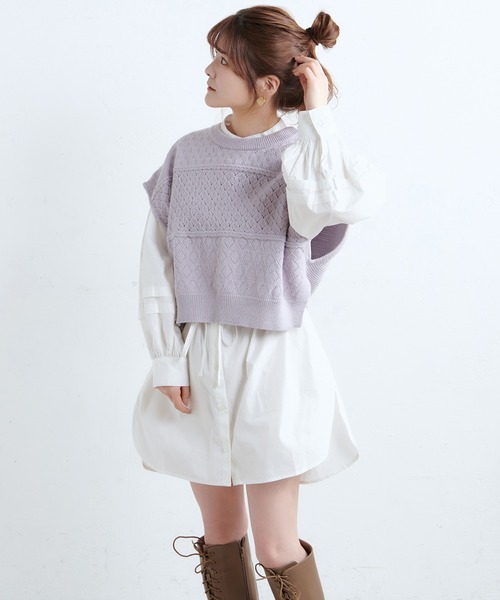 one after another NICE CLAUP(ワンアフターアナザーナイスクラップ)の「【Web限定】ベストセットチュニック(Tシャツ/カットソー・レディース・ブラック/サックスブルー/アイボリー/モカ・FREE)」の15枚目の写真