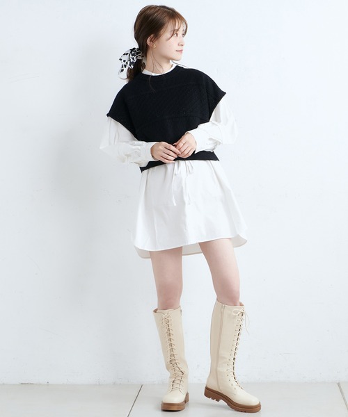 one after another NICE CLAUP(ワンアフターアナザーナイスクラップ)の「【Web限定】ベストセットチュニック(Tシャツ/カットソー・レディース・ブラック/サックスブルー/アイボリー/モカ・FREE)」の11枚目の写真