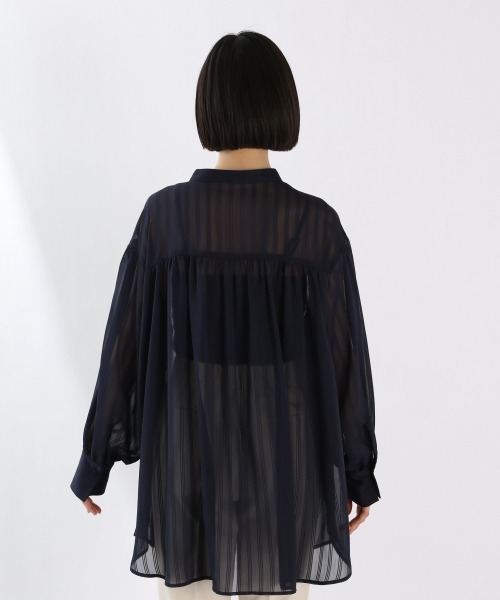 LOWRYS FARM（ローリーズファーム）の「チャイナドビーストライプシャツ　930259（シャツ/ブラウス・レディース・ブラウン/ネイビー/アイボリー・FREE）」の5枚目の写真