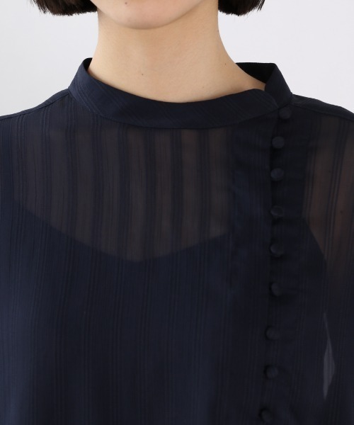 LOWRYS FARM（ローリーズファーム）の「チャイナドビーストライプシャツ　930259（シャツ/ブラウス・レディース・ブラウン/ネイビー/アイボリー・FREE）」の7枚目の写真