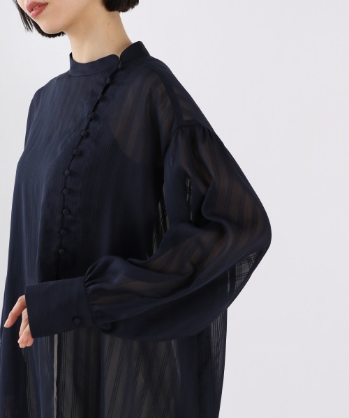 LOWRYS FARM（ローリーズファーム）の「チャイナドビーストライプシャツ　930259（シャツ/ブラウス・レディース・ブラウン/ネイビー/アイボリー・FREE）」の9枚目の写真