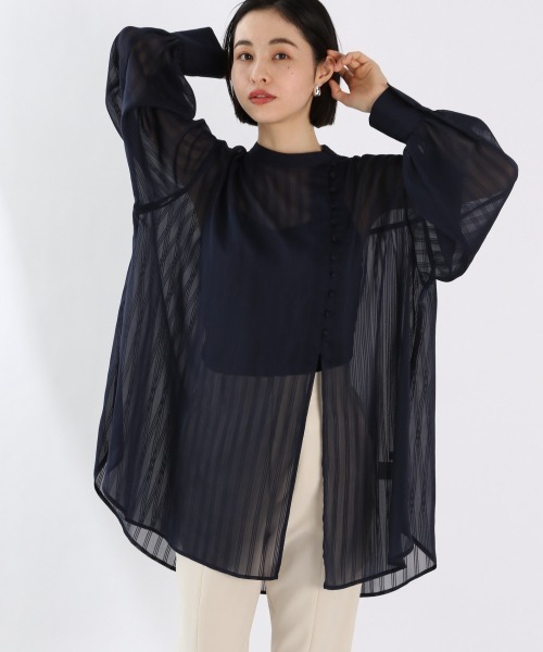 LOWRYS FARM（ローリーズファーム）の「チャイナドビーストライプシャツ　930259（シャツ/ブラウス・レディース・ブラウン/ネイビー/アイボリー・FREE）」の21枚目の写真