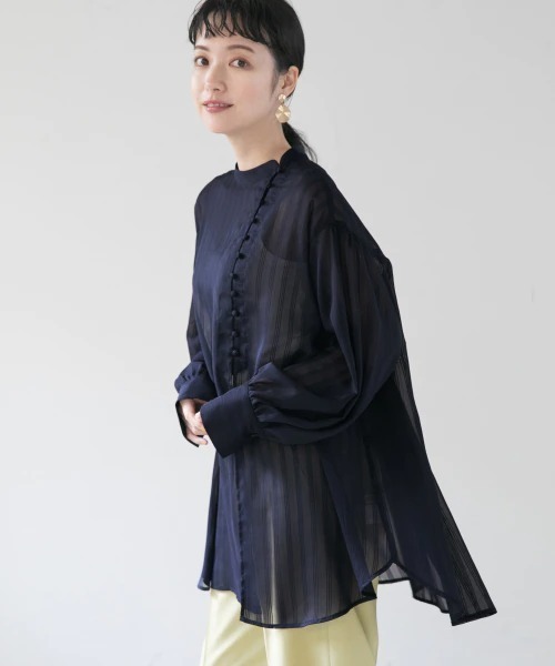 LOWRYS FARM（ローリーズファーム）の「チャイナドビーストライプシャツ　930259（シャツ/ブラウス・レディース・ブラウン/ネイビー/アイボリー・FREE）」の18枚目の写真