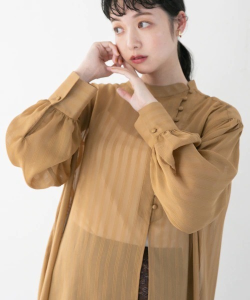 LOWRYS FARM（ローリーズファーム）の「チャイナドビーストライプシャツ　930259（シャツ/ブラウス・レディース・ブラウン/ネイビー/アイボリー・FREE）」の15枚目の写真