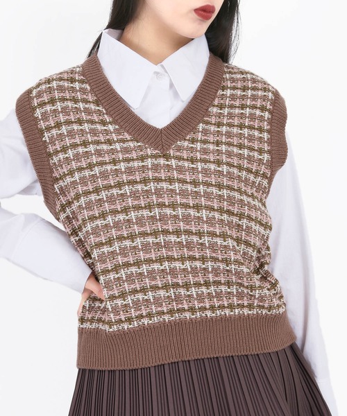 WC（ダブル シー）の「ツイードタッチニットベスト（ベスト・レディース・ブラック/ブラウン/アイボリー・FREE）」の3枚目の写真