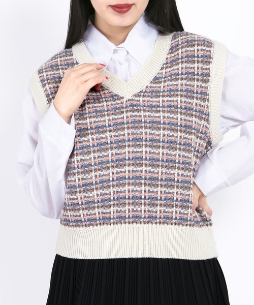 WC（ダブル シー）の「ツイードタッチニットベスト（ベスト・レディース・ブラック/ブラウン/アイボリー・FREE）」の2枚目の写真