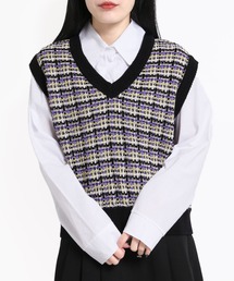 ツイードタッチニットベスト