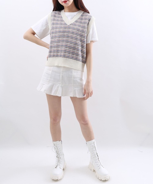 WC（ダブル シー）の「ツイードタッチニットベスト（ベスト・レディース・ブラック/ブラウン/アイボリー・FREE）」の6枚目の写真