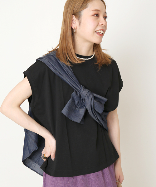 Simplicite（サンプリシテ）の「シルケットフレンチ袖Tシャツ◆（Tシャツ/カットソー・レディース・ホワイト/ブラック/グレー/ブルー・FREE）」の2枚目の写真